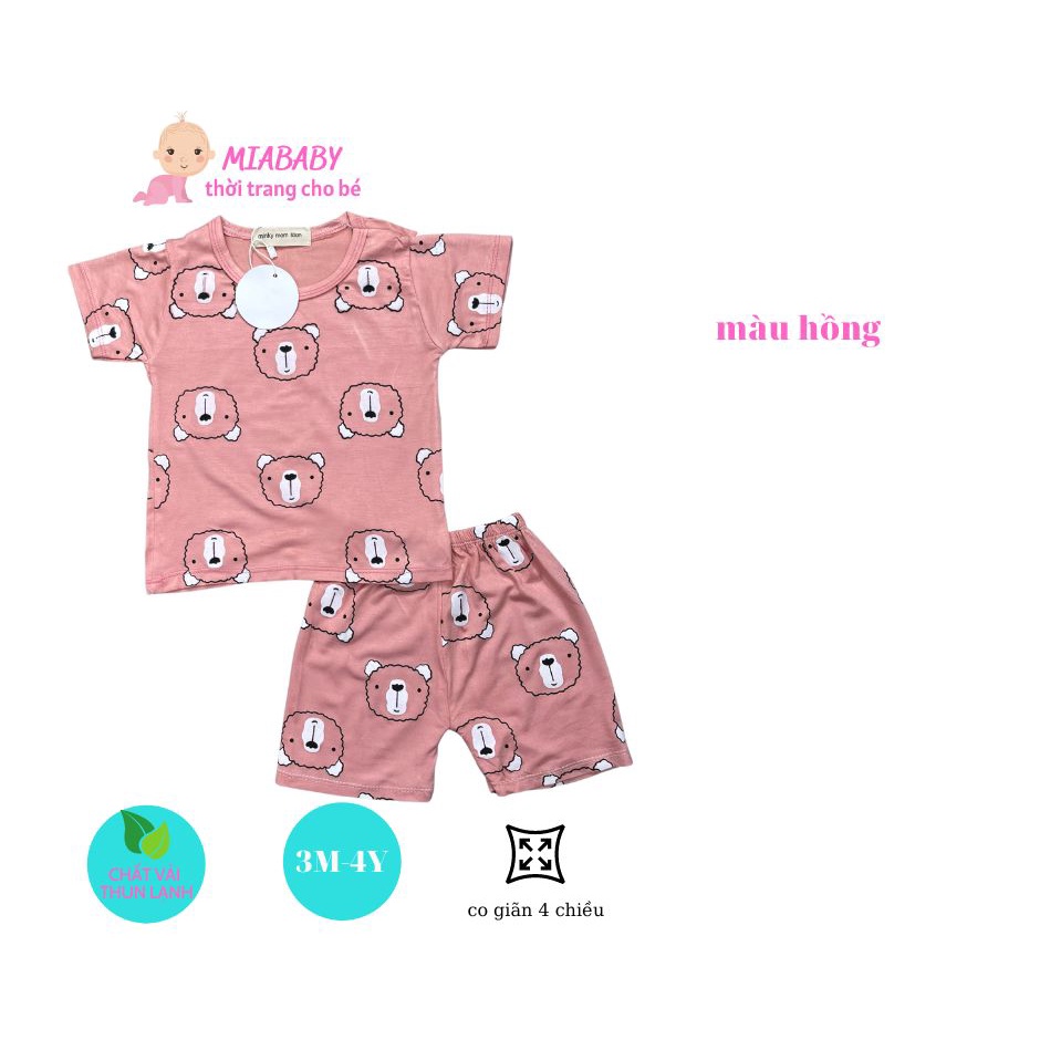 Bộ Minky Mom Cộc Tay in hình gấu Bộ Thun Lạnh Cộc Tay siêu mềm mịn mát cho bé