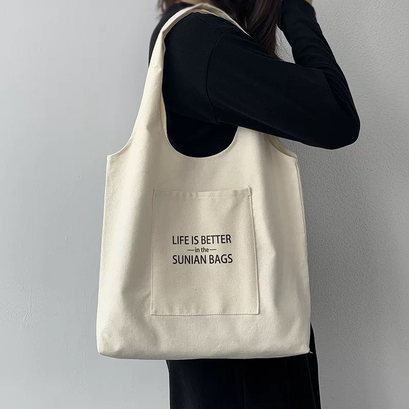 Túi tote HAZIN vải canvas ulzzang unisex họa tiết dễ thương túi vải phong cách Hàn Quốc