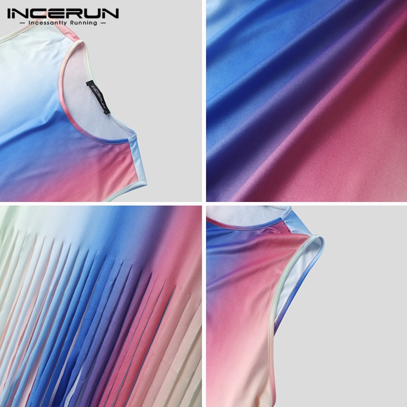 Áo ba lỗ INCERUN tua rua sát nách nhuộm màu thời trang cho nam