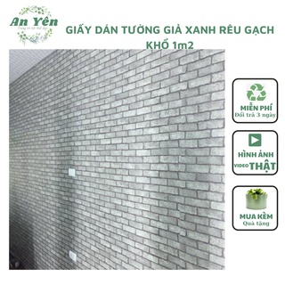 GIẤY DÁN TƯỜNG GIẢ XANH RÊU GẠCH KHỔ 1m2,GIẤY DÁN TƯỜNG PHỦ PVC KÈM KEO DÁN CHỐNG ẨM MỐC