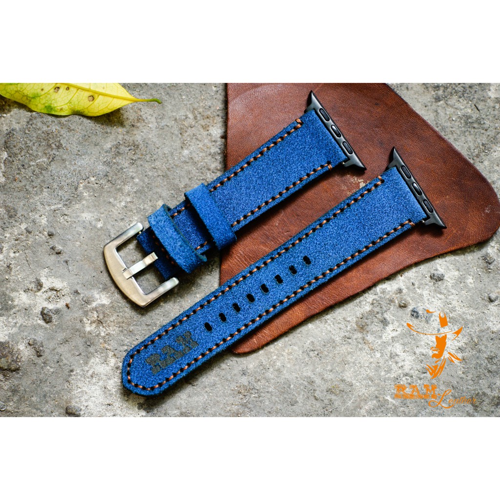 Dây đồng hồ Apple Watch , Iwatch , Iphone Watch Da Bò Xanh Coban RAM Leather 1963  Bền Đẹp