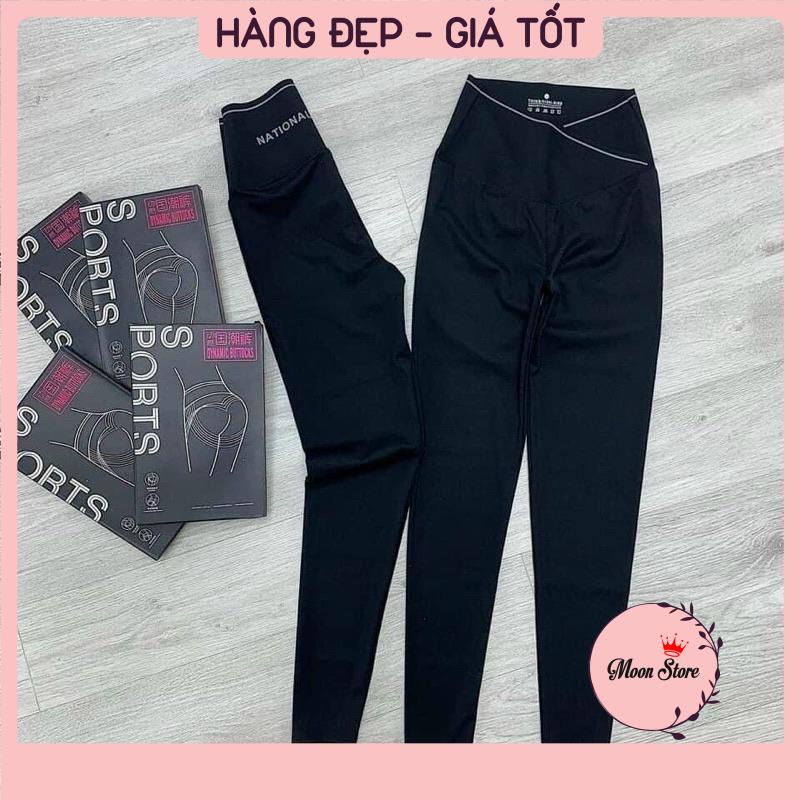 Quần legging nữ viền cạp chéo chữ thể thao ôm bụng nâng mông sport