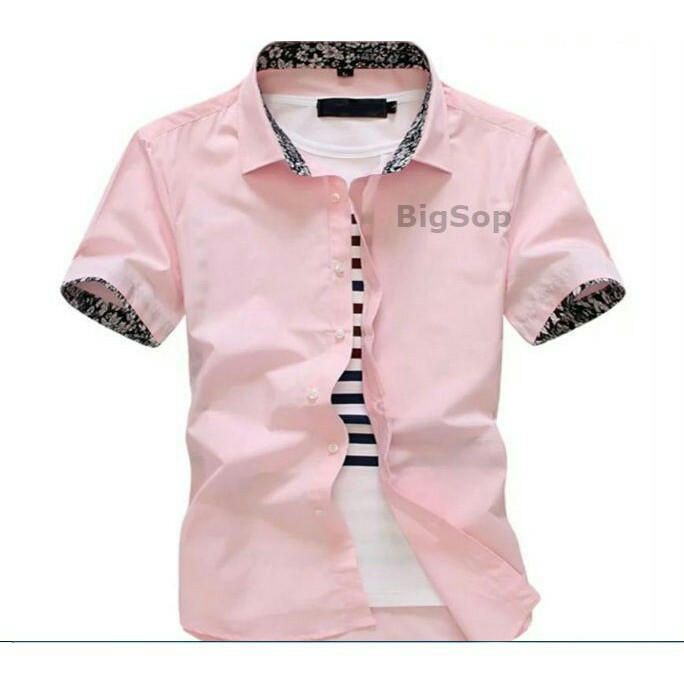 Áo sơ mi Nam BIGSOP ngắn tay cổ hoa màu hồng phấn | BigBuy360 - bigbuy360.vn