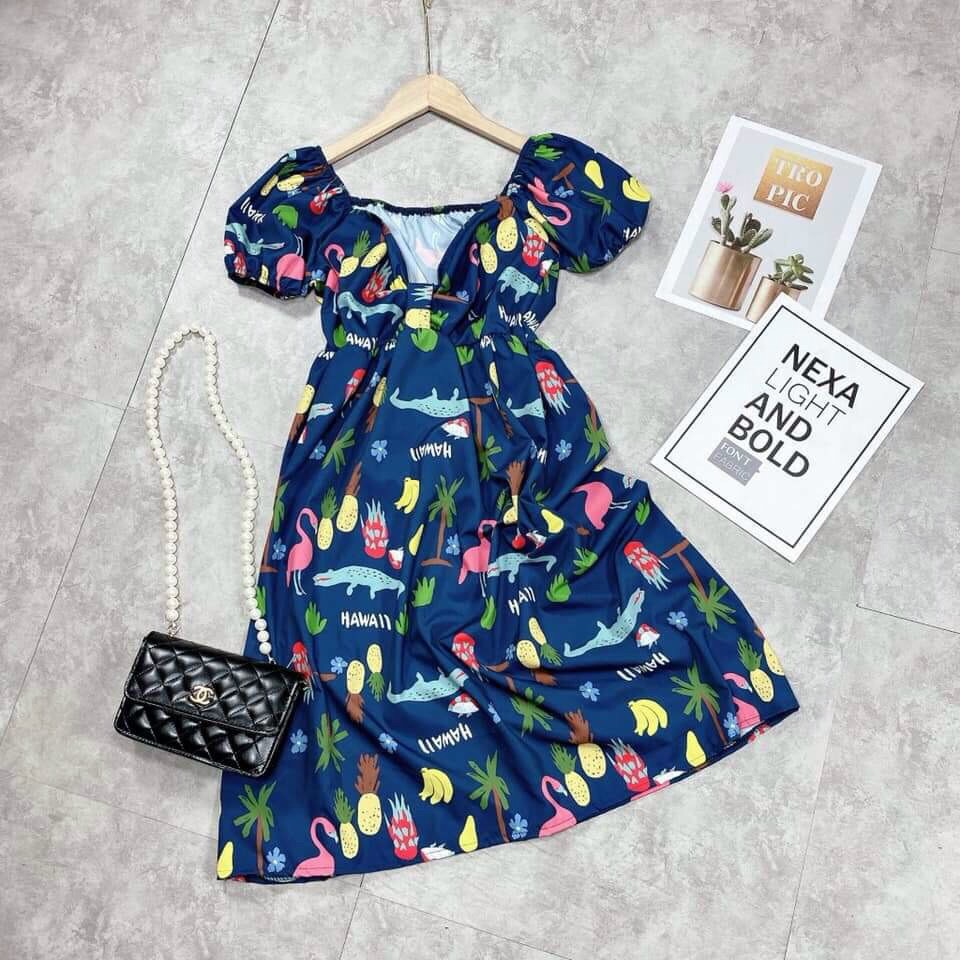 Đầm xòe babydoll in họa tiết xinh xắn Rose Fashion