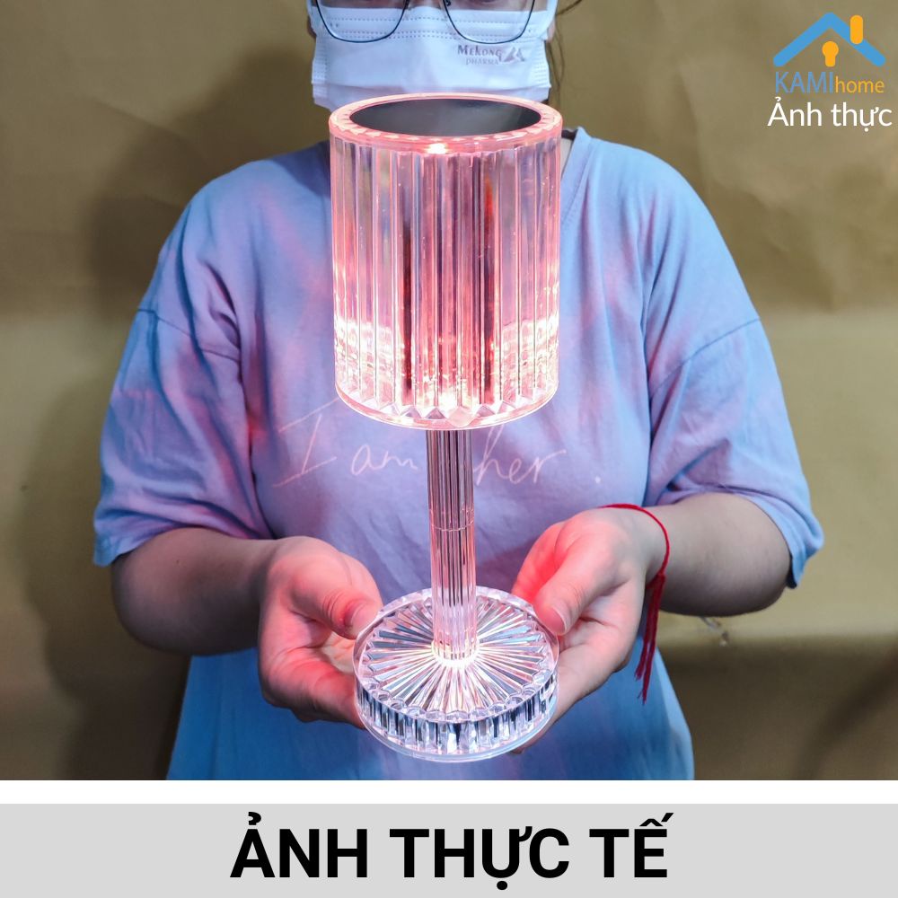 Đèn ngủ led trang trí cảm ứng pin sạc tích điện kiểu đèn pha lê để bàn ăn phòng khách KM 26013