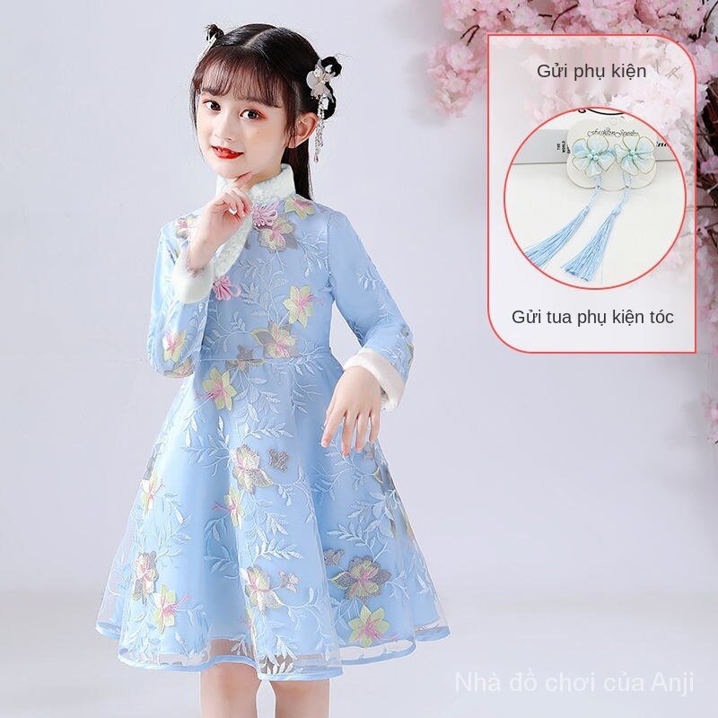 New Girl Autumn And Winter Dress Hanfu Cheongsam Dress Children Baby Velvet