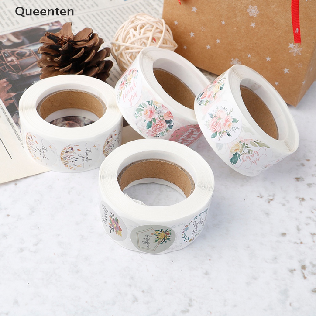 1 Cuộn 500 nhãn dán in chữ Thank You kèm hoa trang trí tiệc cưới