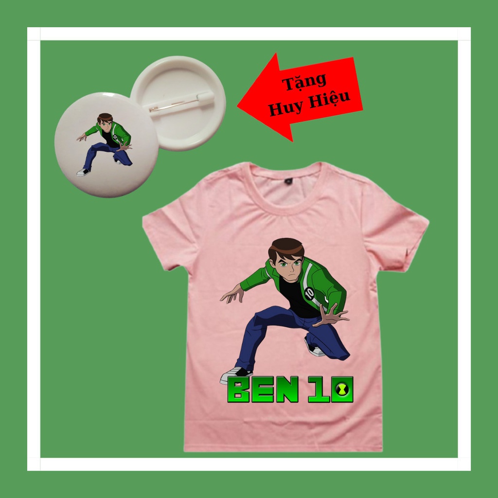 Áo thun bé trai mẫu Benten Ben10 bé trai tay cộc, cổ tròn kèm huy hiệu ben 10