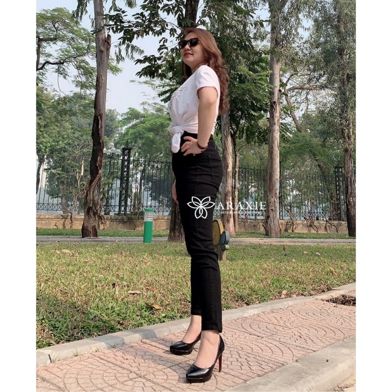 Quần bò baggy nữ Araxie quần jean baggy nữ lưng cao màu đen co giãn 4 chiều nâng mông kéo dài chân JABG03