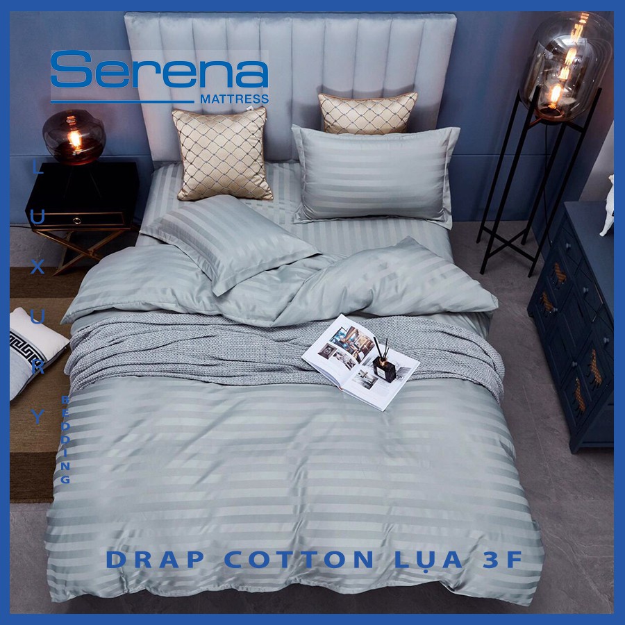 Bộ Chăn Ga Gối Cotton Lụa 5 Món Cao Cấp SERENA Bộ Drap Lụa 3F Mát Chăn Mùa Hè Đẹp Mẫu Mới Hot - Hệ Thống Nệm