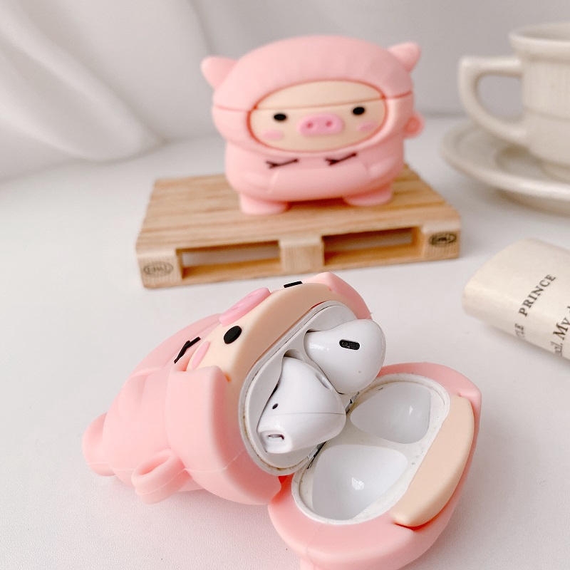 Vỏ bảo vệ bao đựng tai nghe ✔️ case airpod 1 2 Pro ✔️ Lợn mặc áo hồng