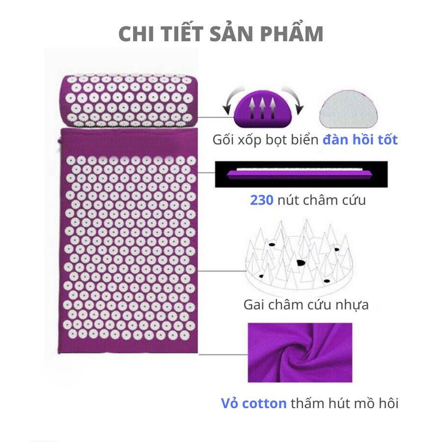 Thảm bấm huyệt Promat, thảm gai kết hợp châm cứu, massage yoga cao cấp TOPBODY - size lớn 68x42 cm - có túi-THAMS01