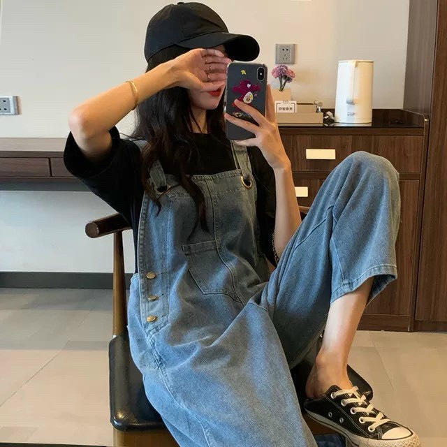Quần yếm jean nữ ống suông kiểu 1 túi nữa trước thời trang teen KKShopFaShion