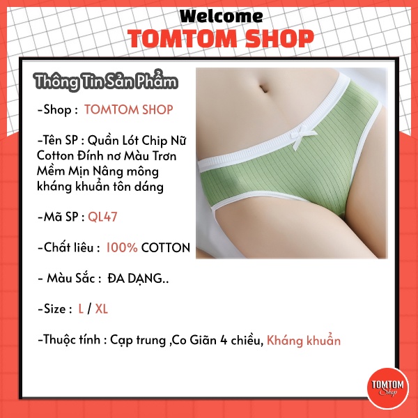 Quần Chíp Nữ Gân Tăm Cotton Đính Nơ Màu Trơn QL47