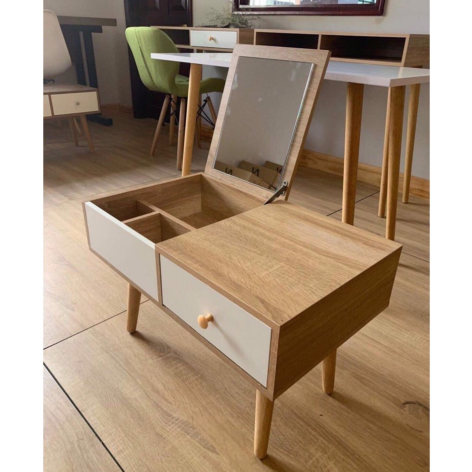 Bàn Trang Điểm 2 Ngăn Có Gương Ngồi Bệt Thời Trang