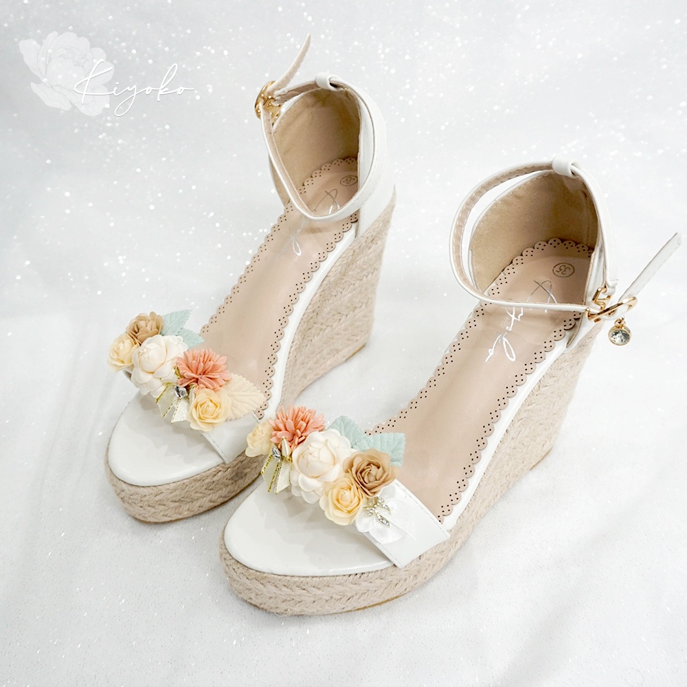 Giày cưới đế xuồng Kiyoko đính hoa màu pastel 11cm