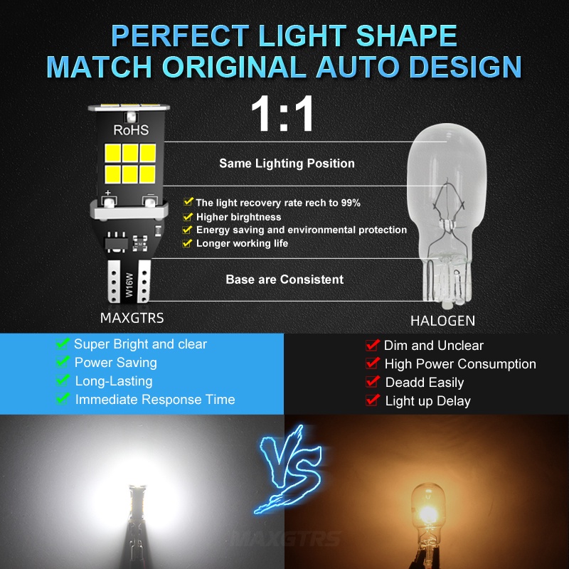 2 Đèn LED MAXGTRS T15 W16W màu hổ phách/ trắng để làm đèn lùi/ đèn dự phòng/ đèn xi nhan/ đèn phanh/ đèn sương mù