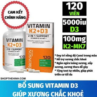 Bổ Sung Vitamin Giúp Xương Chắc Khỏe, Tăng Hóc Môn, Phát Triển Cơ, Bronson Vitamin D3-K2 MK7 (120 Viên)