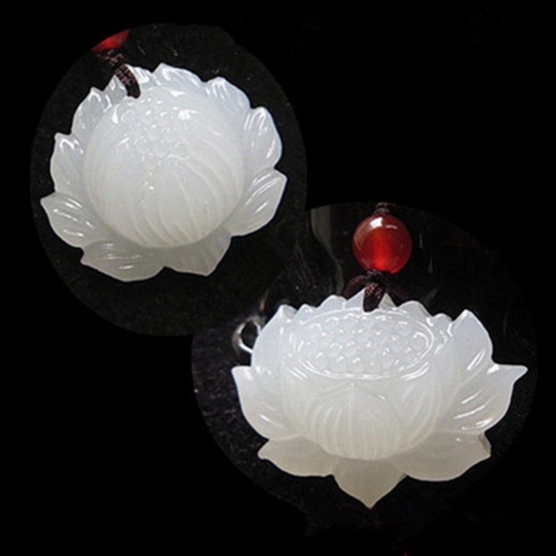 Mặt dây chuyền hình hoa sen trắng đá ngọc bích thời trang sang trọng