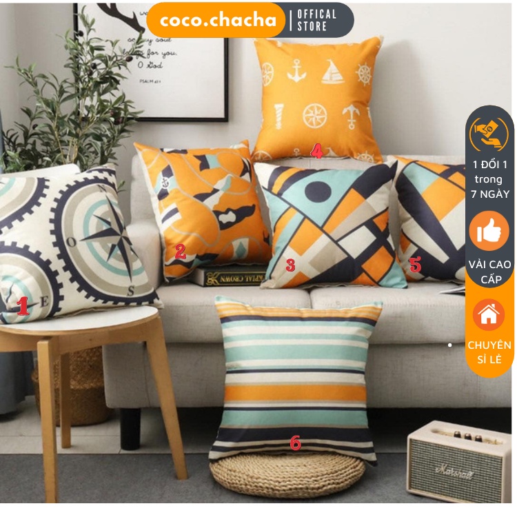 (Sale giao ngẫu nhiên mẫu)- Vỏ gối tựa lưng, vỏ gối sofa vuông vải gai trang trí, bền màu tới 5 năm họa tiết vàng kẻ