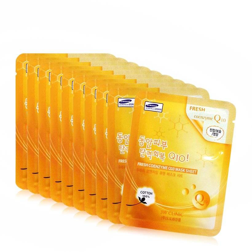 Bộ 10 mặt nạ cung cấp dưỡng chất phục hồi da 3W Clinic Fresh Coenzyme Q10 Mask Sheet 23ml X 10