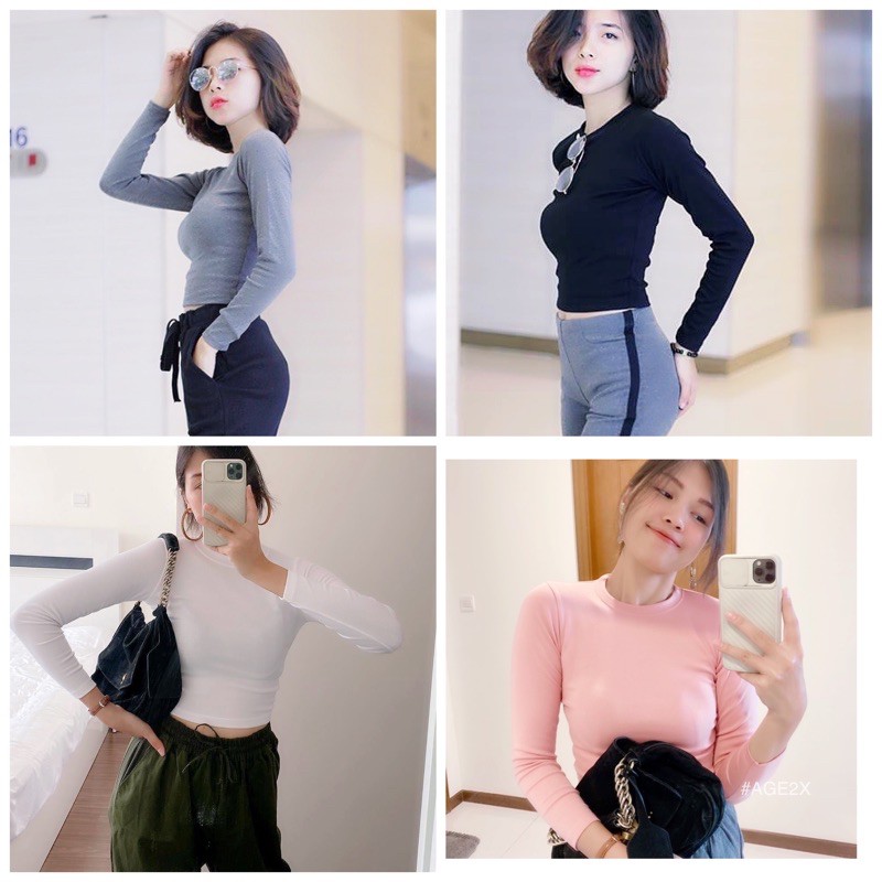 Áo croptop tay dài borip len tăm, co giãn hút mồ hôi tốt hàng Age2x