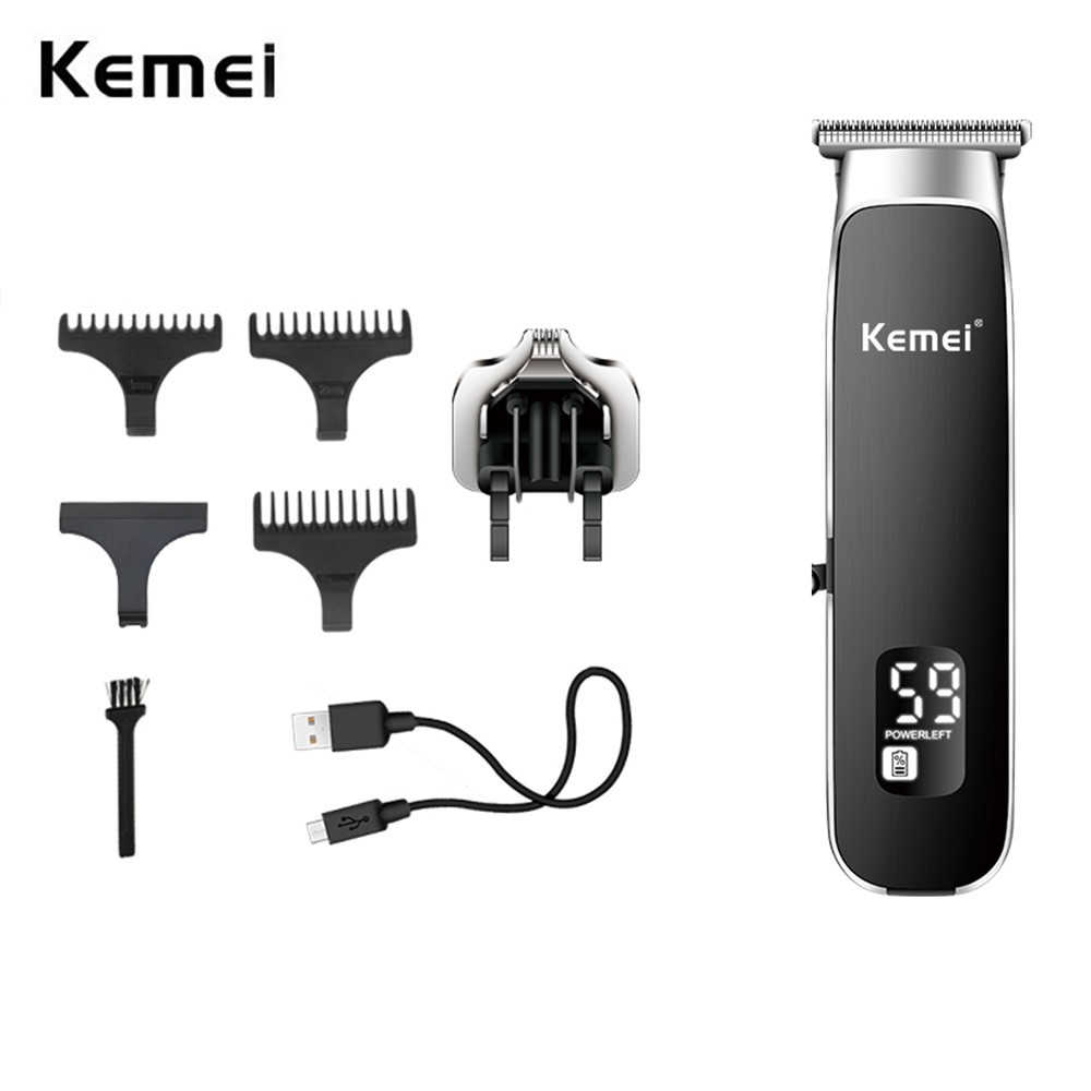 Tông đơ cắt tóc điện Kemei KM-1893 chuyên nghiệp màn hình LCD 2 trong 1 bằng kim loại sạc lại được cho nam