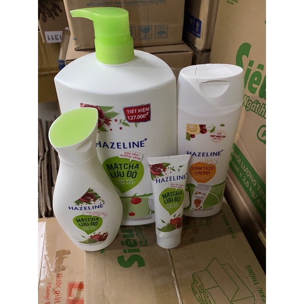 combo Sữa tắm Hazeline 1.2kg tặng ,dưỡng thể 230gr,rửa mặt 50gr MATCHA
