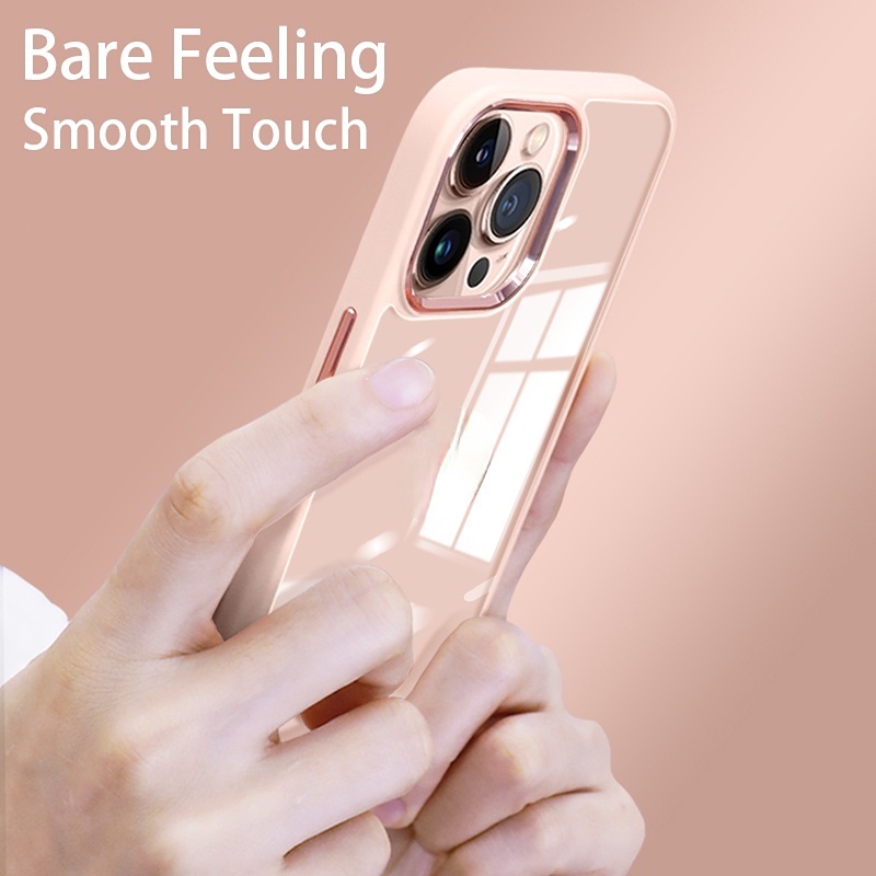 Ốp Điện Thoại Silicon Trong Suốt Viền Kim Loại Chống Sốc Cho iPhone 14 13 12 14 Pro max