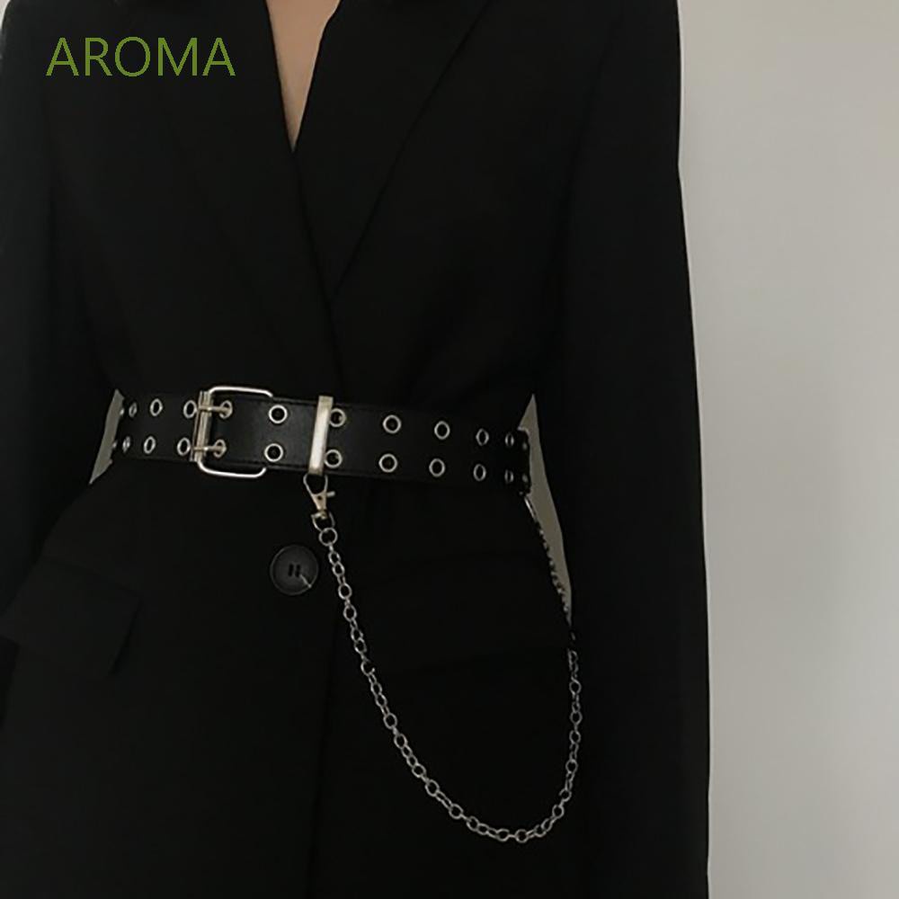 Dây thắt lưng bằng da thiết kế khóa đôi phong cách cá tính thời trang cho nam và nữ