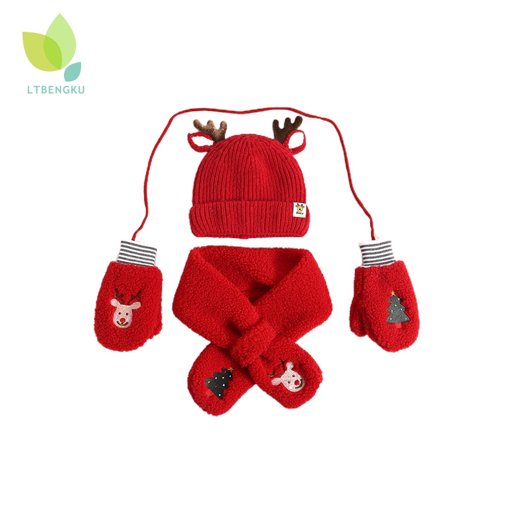 Khăn Choàng Cổ + Găng Tay + Nón + Khăn Choàng Hình Cây Thông Noel Cho Bé Trai