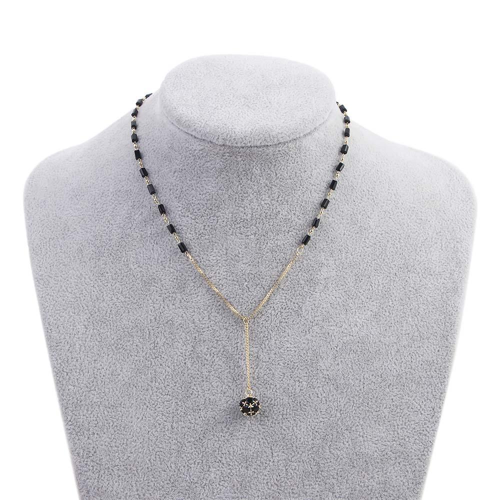 ANEMONE Vòng cổ Mạ Vàng Mặt Quả Cầu Đen Tua Rua Phong Cách Hàn Quốc Cổ Điển Thời Trang Cho Nữ