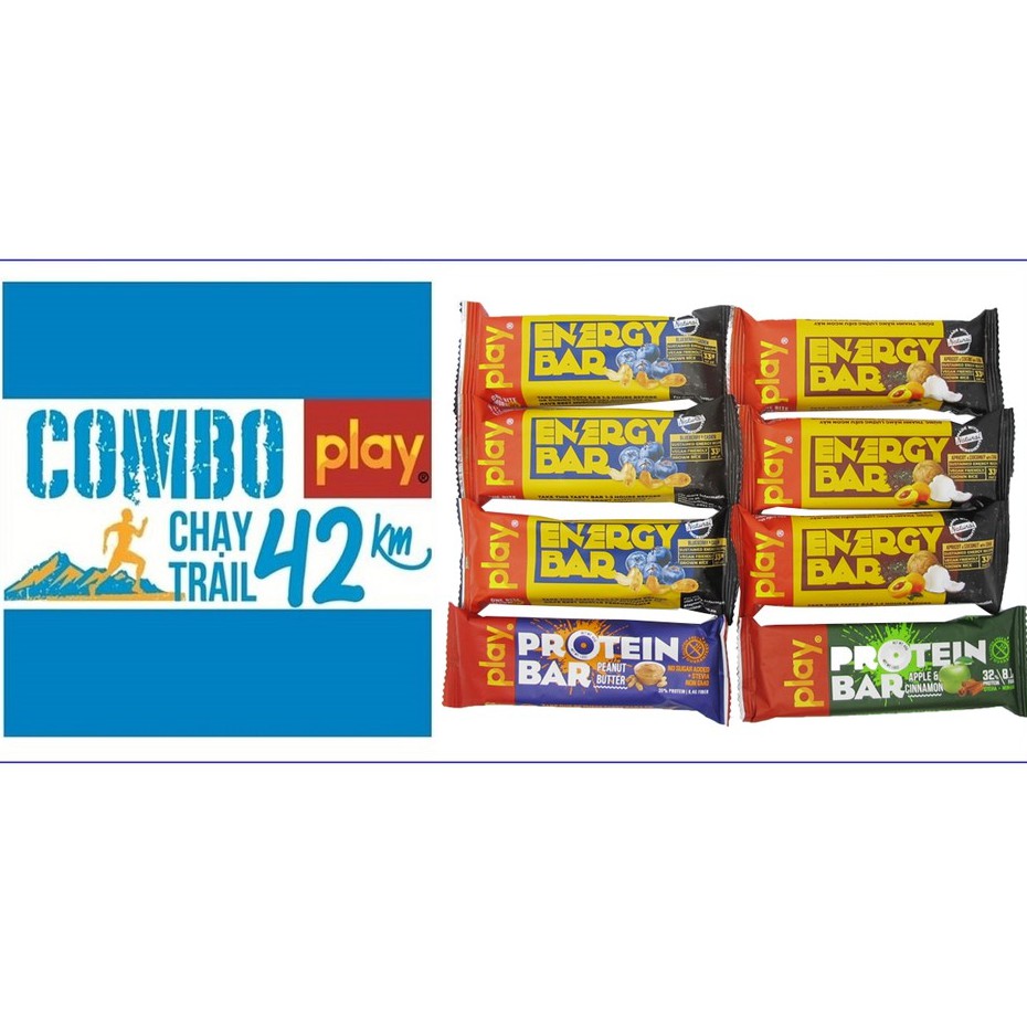 Combo dinh dưỡng thể thao - Thanh năng lượng PLAY, thanh protein PLAY - Combo chạy bộ Trail 42km