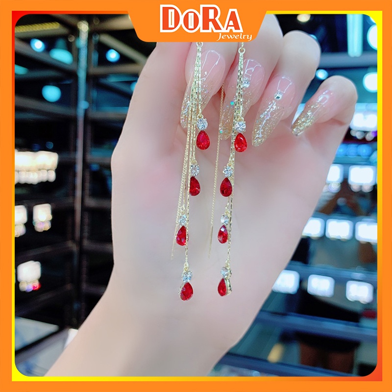 Bông tai kiểu tua rua kiểu dáng đính đá phong cách dễ thương HD835 thích hợp đi học BSTKD -