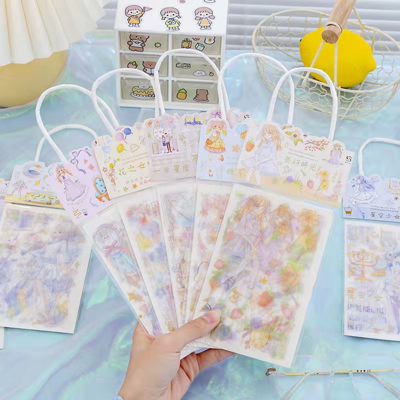 Set sticker nhũ hình size lớn có quai 4 tấm cắt sẵn dễ thương nhiều mẫu