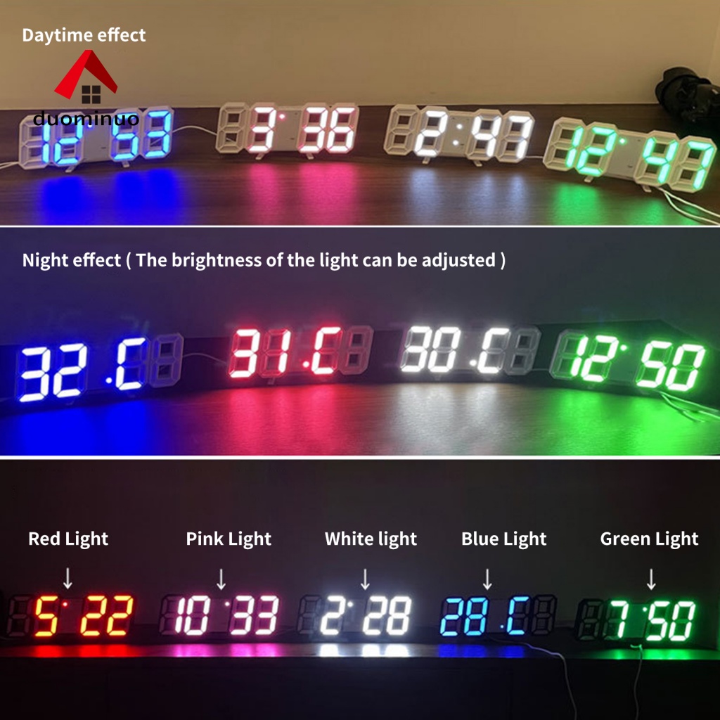 Đồng Hồ Báo Thức Điện Tử Đèn LED 3D Gắn Tường Siêu Nhẹ Dành Cho Gia Đình