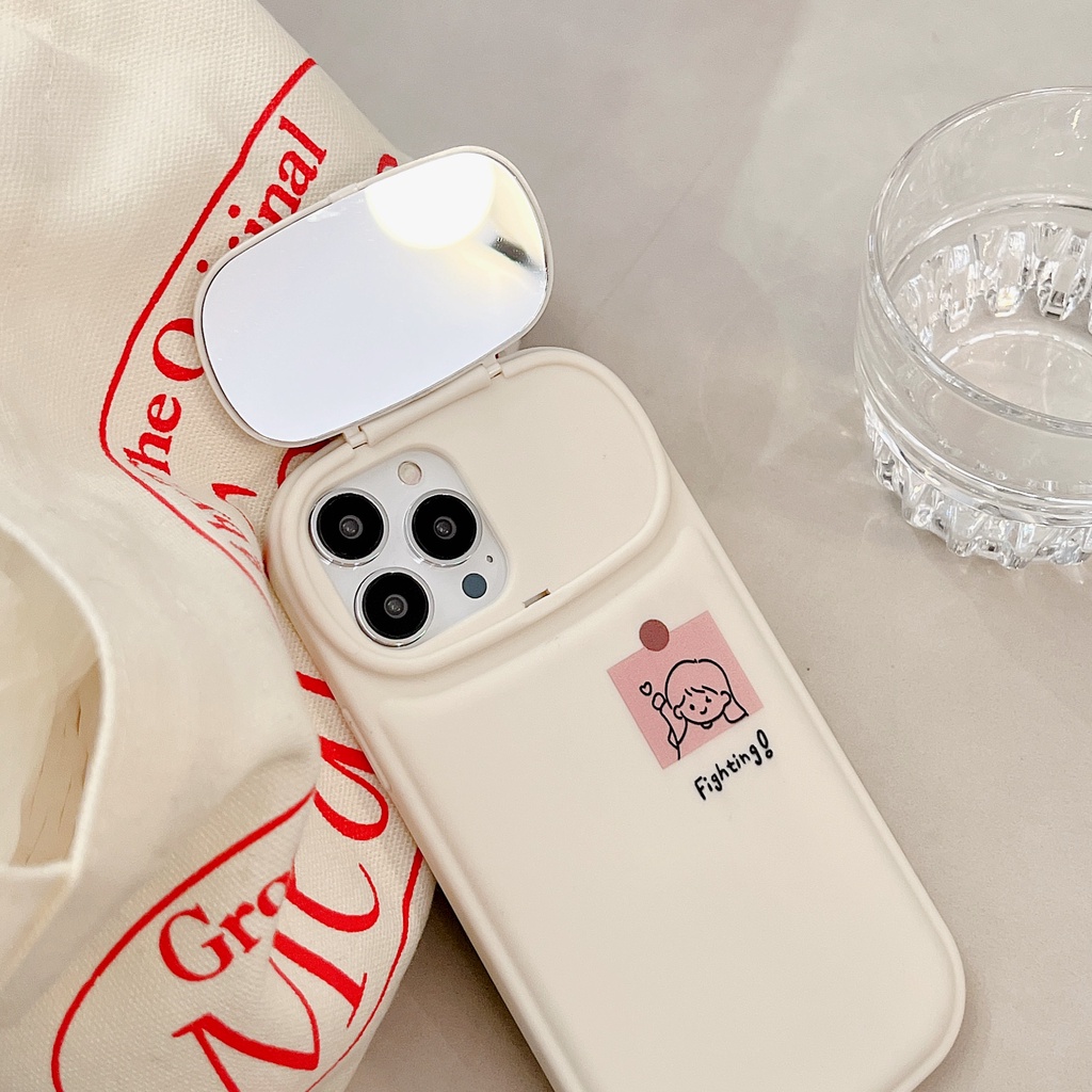 Ốp Điện Thoại Mềm Họa Tiết Hoạt Hình Tráng Gương Trang Điểm Chống Rơi Cho iPhone 14 14pro max 13 12PRO max 11pro max