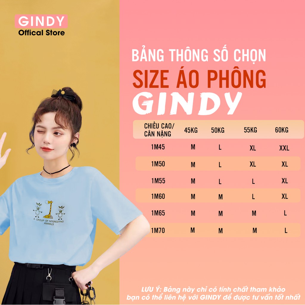 Áo phông basic GINDY nữ in hình Giraffe cổ tròn tay lỡ unisex chất  thun lạnh co giãn 4 chiều A046