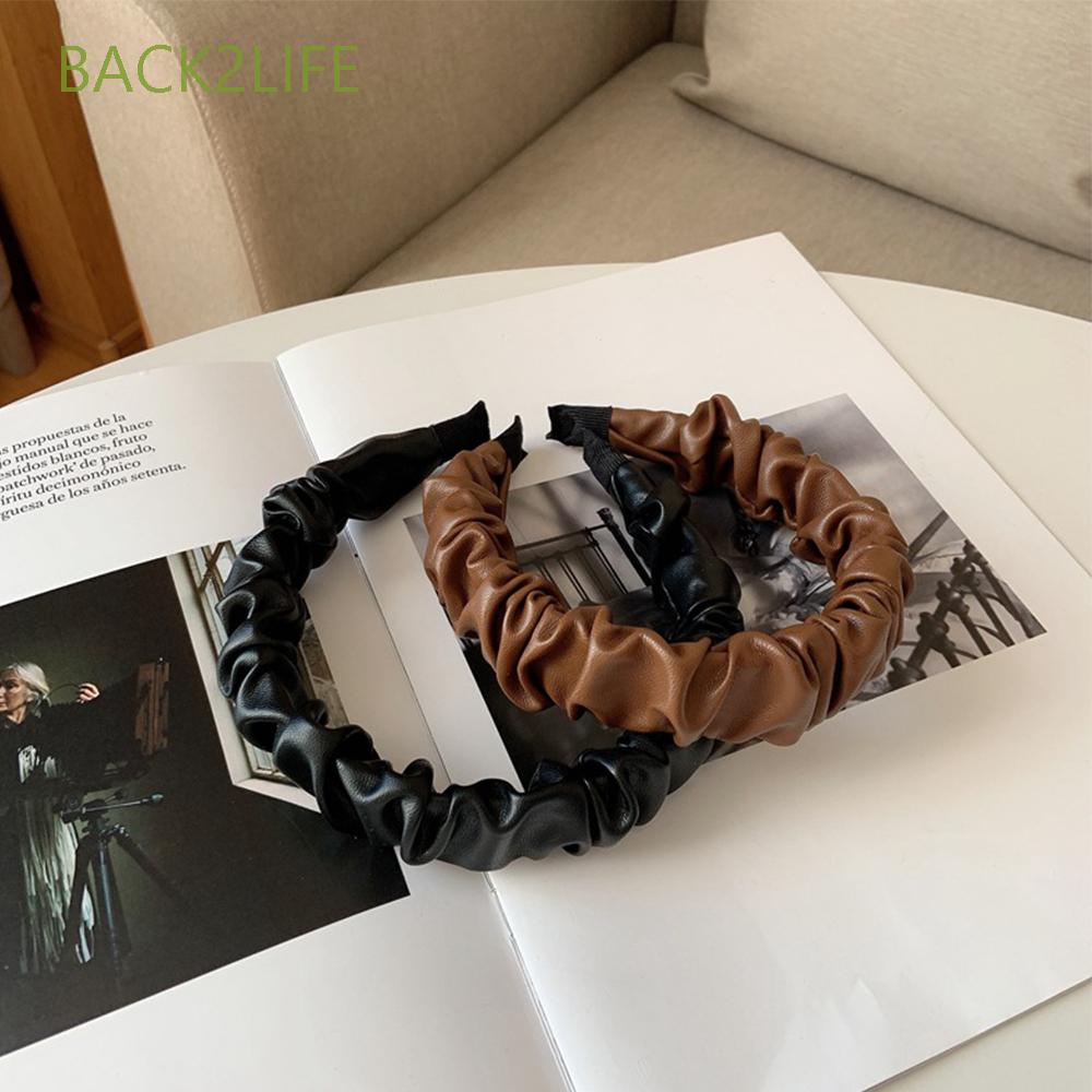 Cài Tóc Da Pu Màu Trơn Thiết Kế Đơn Giản Phong Cách Vintage Cho Nữ Nhiều Màu Sắc 2life