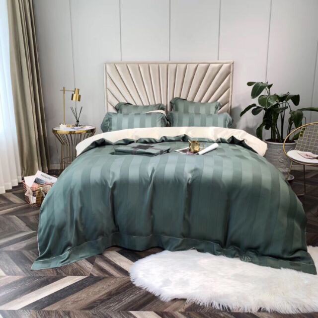 Siêu phẩm bộ chăn ga Lụa Tencel kẻ 3p cao cấp. Giá rẻ nhất.