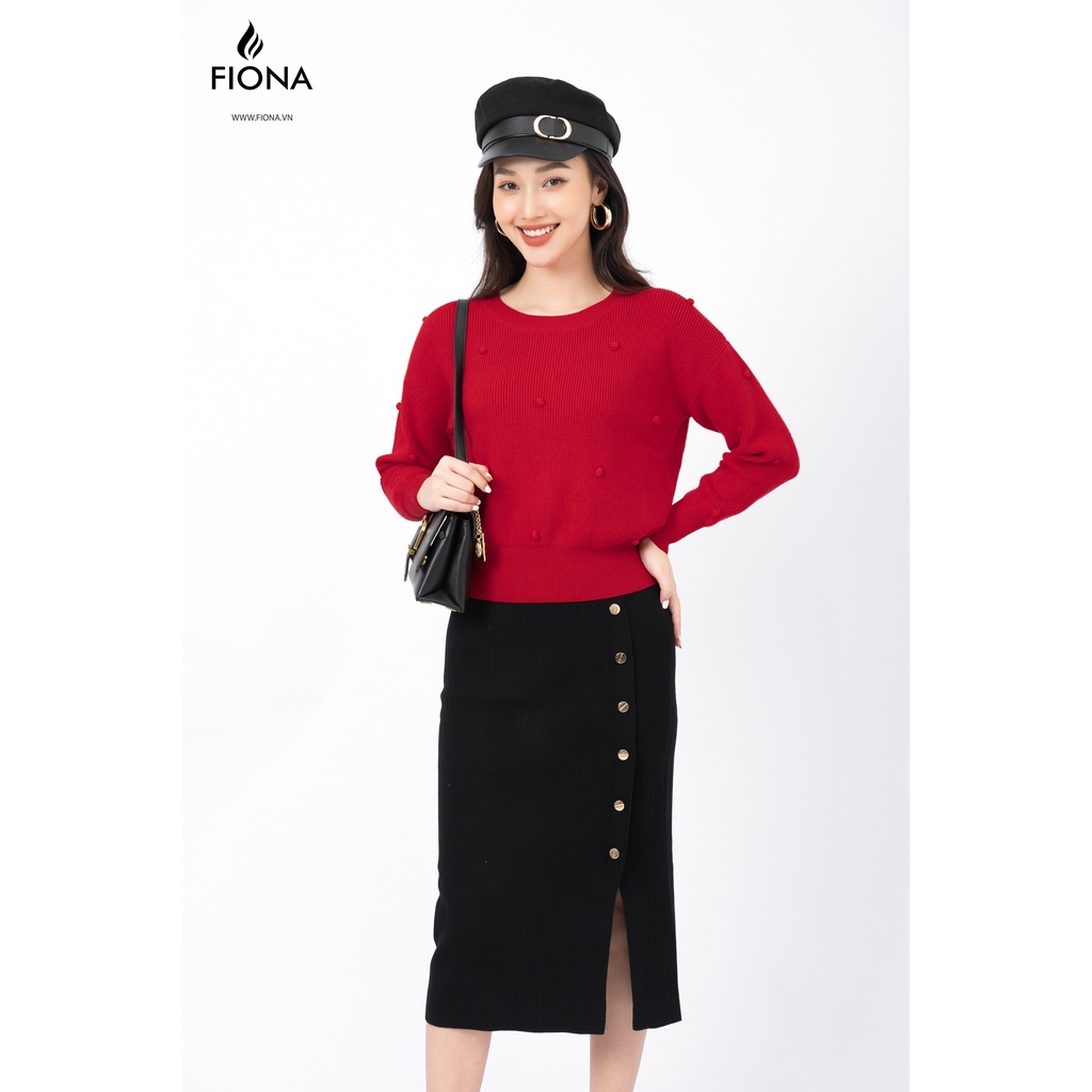 Chân váy len nữ dáng dài công sở xẻ trước, đính cúc FIONA, chân váy len nữ dáng ôm thời trang thu đông trẻ trung F851003