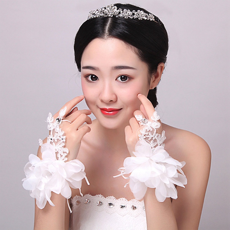 Găng Tay Ren Hở Ngón Đính Hoa Thời Trang Cho Cô Dâu