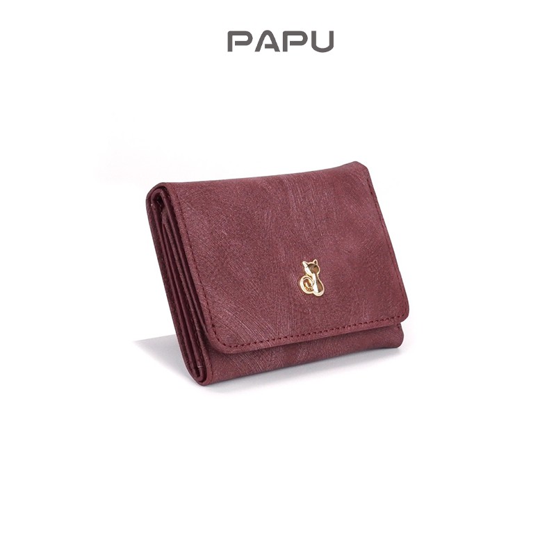 [Mã WAMT2405 giảm 10K đơn 0K] Ví nữ cầm tay mini PaPu da nhung mềm mịn,logo mèo dễ thương VN18 | BigBuy360 - bigbuy360.vn