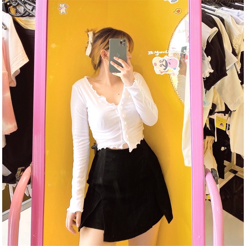 Áo Croptop Bèo Tay Dài  YUMI BÁN SỈ Chất Thun Dày Dặn Siêu Hot 2021