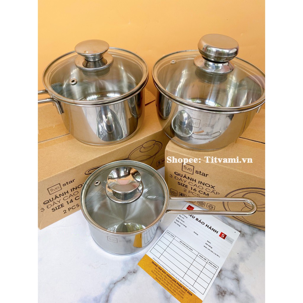 [Bảo Hành 5 năm] Nồi Nấu Bột Chống Dính 3 Đáy Inox, nồi nấu bột fivestar, nồi nấu bột cho bé ăn dặm