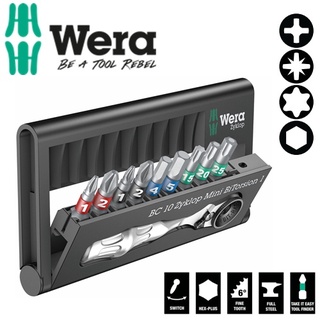 Bộ dụng cụ Wera Bit-Check 10 Zyklop Mini BiTorsion 1 gồm tay vặn 1/4" và các đầu vít BiTorsion Wera 05057418001
