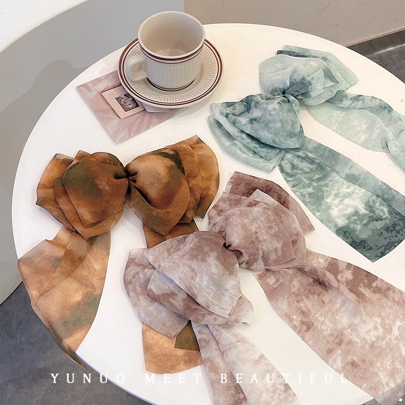 Kẹp Tóc Nơ Chiffon In Họa Tiết Mực In Mẫu Mới 2022 Thời Trang Cho Nữ