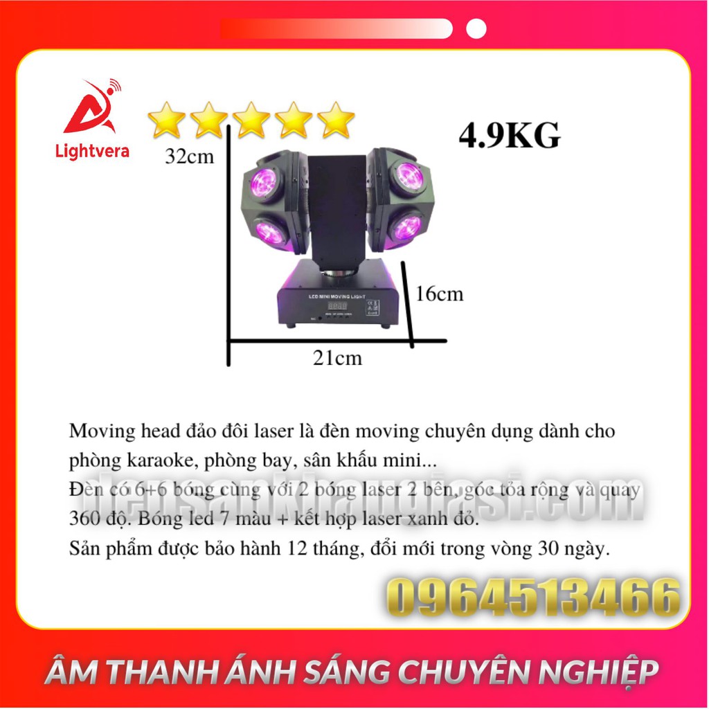 Đèn Moving Head Đảo Đôi Laser Quay 360 Độ Có Laser Dành Cho Karaoke Phòng Bay