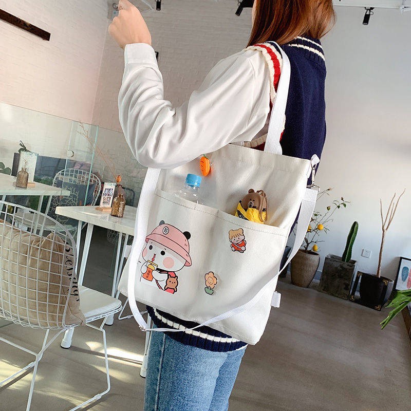 Túi vải nữ sinh viên phiên bản Hàn Quốc của túi messenger Ins Multi-Chức năng Túi xách công suất lớn Túi sinh viên
