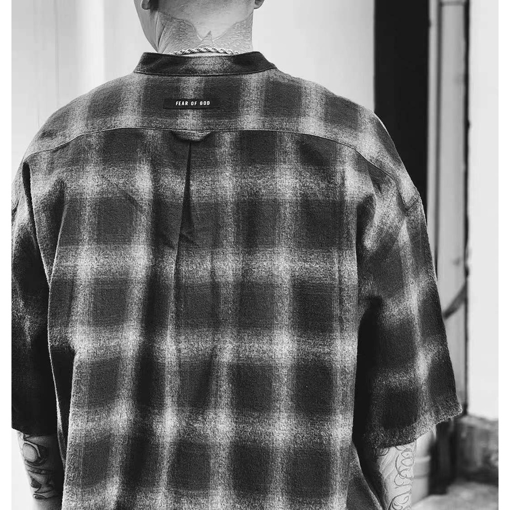 FEAR OF GOD FOG Season 6 Mainline Henry Collar Half Open Button High Street Loose Short Sleeve Plaid Shirt